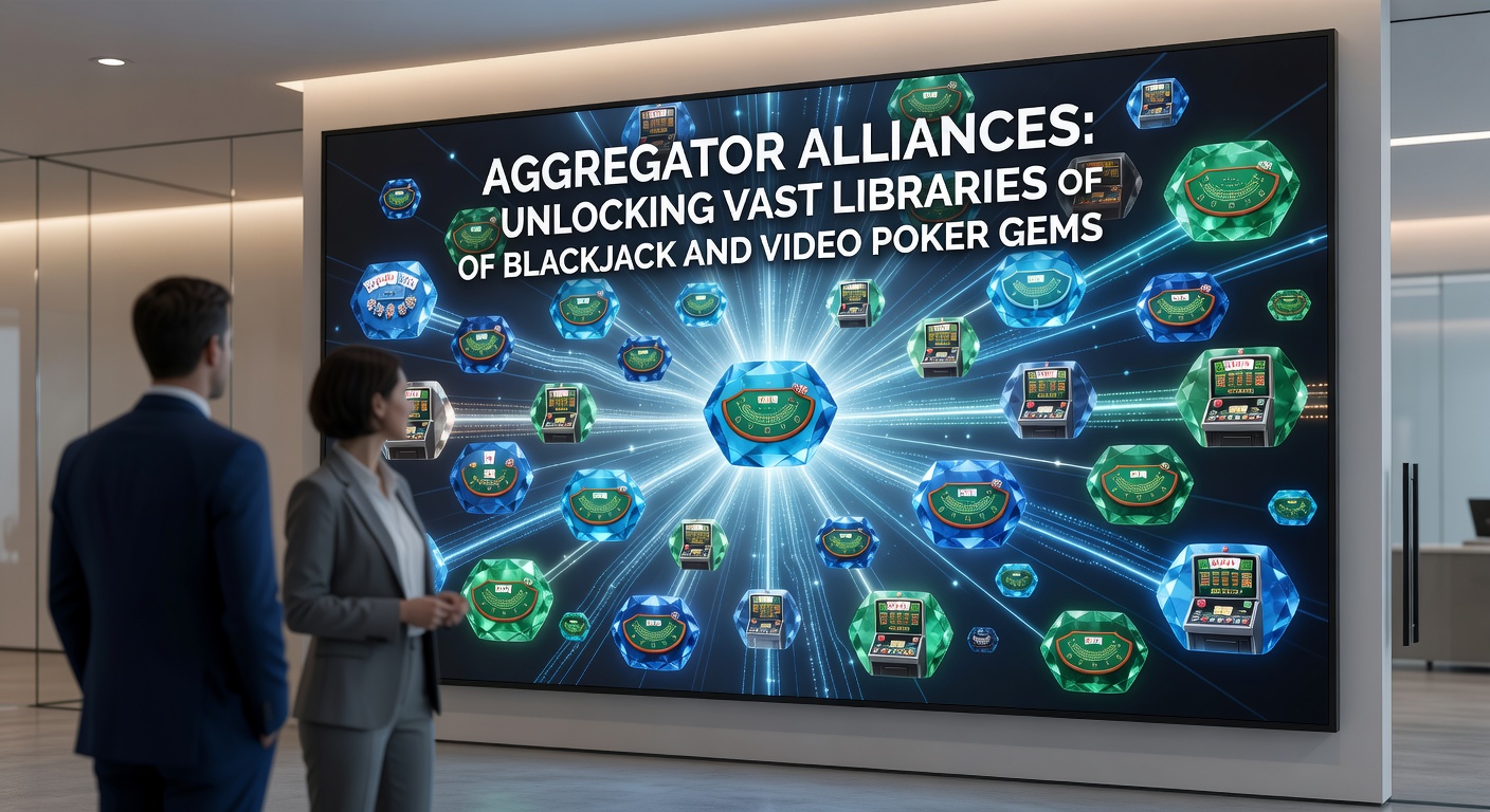 Chart illustrating growth in game titles via aggregator partnerships, highlighting blackjack and video poker surges