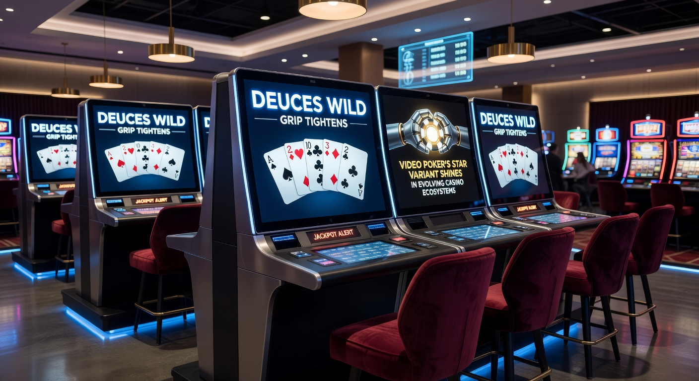 Close-up of Deuces Wild paytable on digital screen highlighting wild royal flush wins
