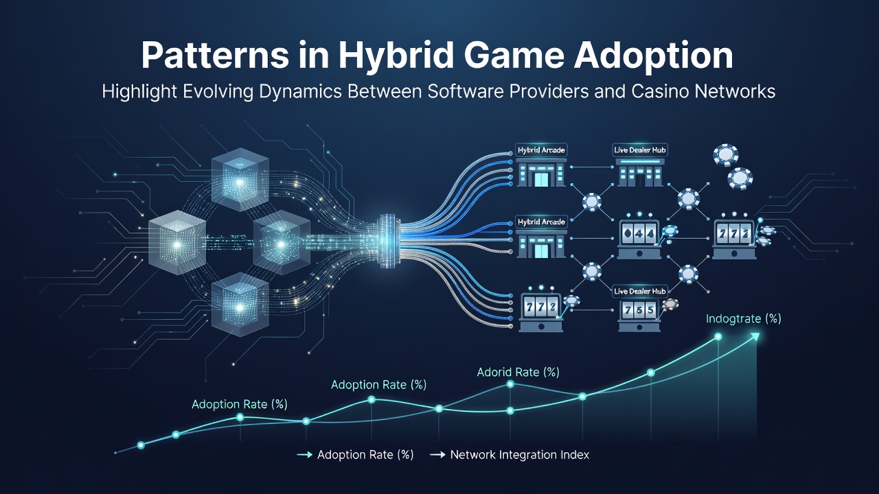 Hybrid game interfaces displayed across multiple casino platforms showing integration points between software modules and network systems