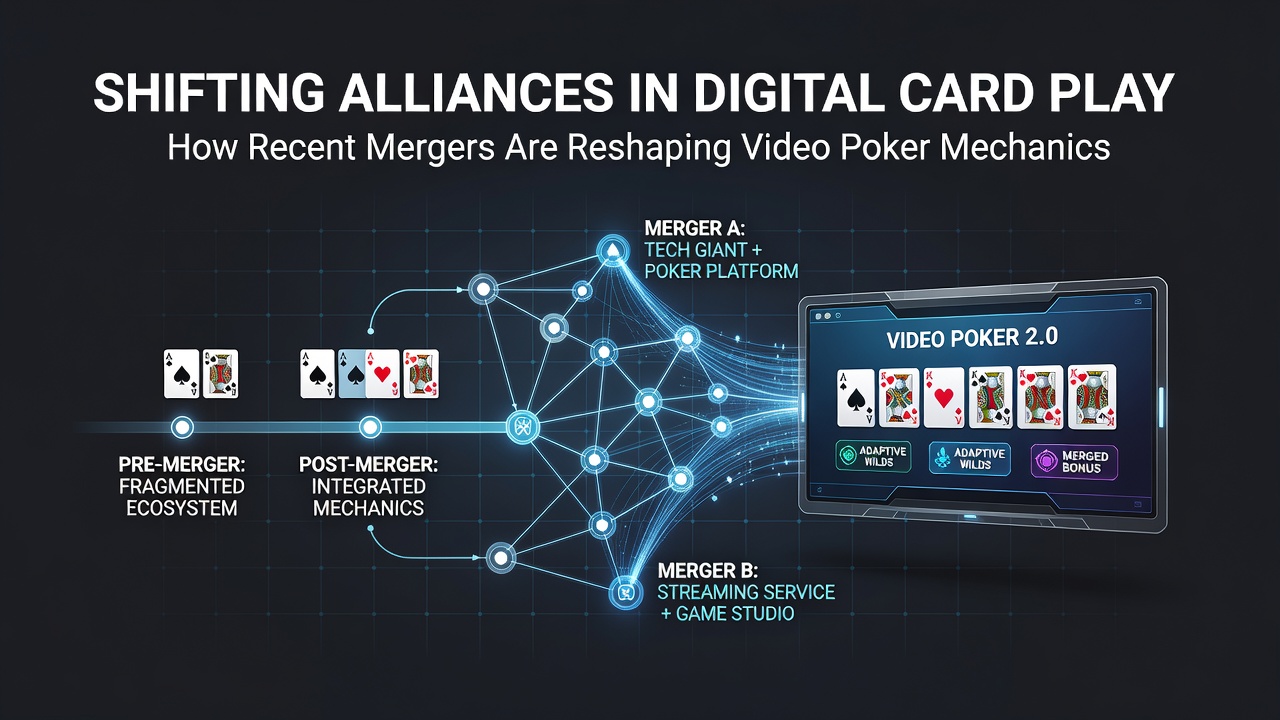 Network diagram illustrating post-merger video poker distribution across international servers