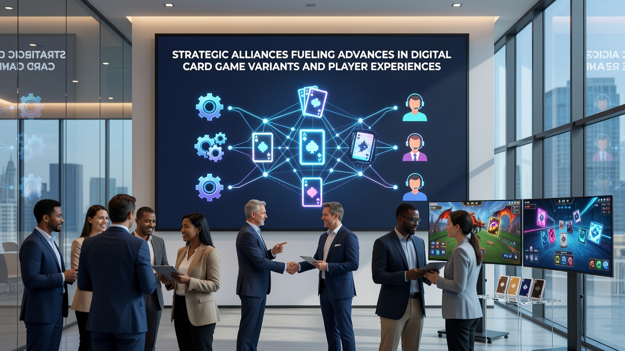 Digital card game interfaces showing advanced variants with enhanced multiplayer features